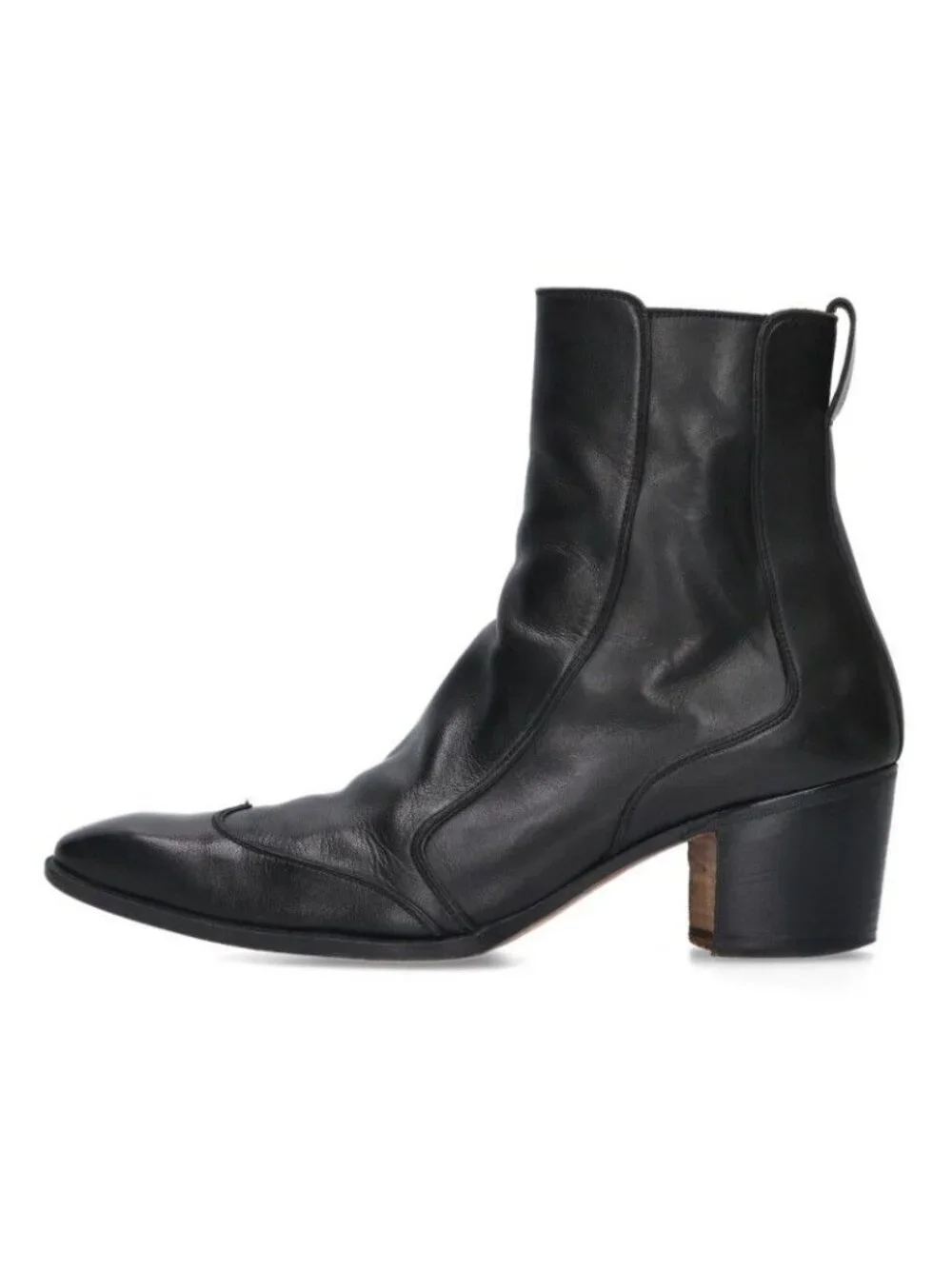 Saint Laurent Rive Gauche Johnny Side Zip Leather Heels Boots